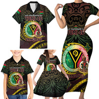 Personalised Vanuatu Family Matching Short Sleeve Bodycon Dress and Hawaiian Shirt Yumi 45th Hapi Independens Dei - Black Version LT14 - Polynesian Pride