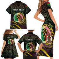 Personalised Vanuatu Family Matching Short Sleeve Bodycon Dress and Hawaiian Shirt Yumi 45th Hapi Independens Dei - Black Version LT14 - Polynesian Pride