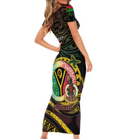 Personalised Vanuatu Family Matching Short Sleeve Bodycon Dress and Hawaiian Shirt Yumi 45th Hapi Independens Dei - Black Version LT14 - Polynesian Pride