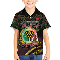Personalised Vanuatu Family Matching Short Sleeve Bodycon Dress and Hawaiian Shirt Yumi 45th Hapi Independens Dei - Black Version LT14 Son's Shirt Black - Polynesian Pride