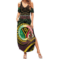 Personalised Vanuatu Family Matching Summer Maxi Dress and Hawaiian Shirt Yumi 45th Hapi Independens Dei - Black Version LT14