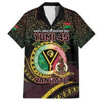 Personalised Vanuatu Family Matching Tank Maxi Dress and Hawaiian Shirt Yumi 45th Hapi Independens Dei - Black Version LT14 Dad's Shirt - Short Sleeve Black - Polynesian Pride