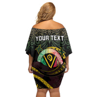 Personalised Vanuatu Off Shoulder Short Dress Yumi 46th Hapi Independens Dei - Black Version LT14 - Polynesian Pride