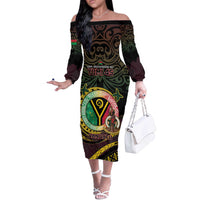 Personalised Vanuatu Off The Shoulder Long Sleeve Dress Yumi 45th Hapi Independens Dei - Black Version LT14