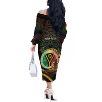 Personalised Vanuatu Off The Shoulder Long Sleeve Dress Yumi 46th Hapi Independens Dei - Black Version LT14 - Polynesian Pride