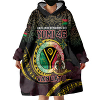 Personalised Vanuatu Wearable Blanket Hoodie Yumi 46th Hapi Independens Dei - Black Version LT14 - Polynesian Pride