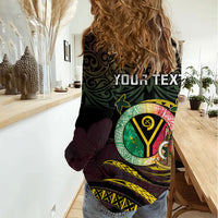 Personalised Vanuatu Women Casual Shirt Yumi 46th Hapi Independens Dei - Black Version LT14 - Polynesian Pride