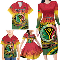 Personalised Vanuatu Family Matching Long Sleeve Bodycon Dress and Hawaiian Shirt Yumi 45th Hapi Independens Dei - Reggae Version LT14 - Polynesian Pride