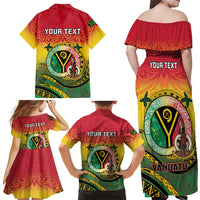 Personalised Vanuatu Family Matching Off Shoulder Maxi Dress and Hawaiian Shirt Yumi 45th Hapi Independens Dei - Reggae Version LT14
