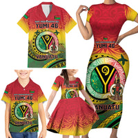 Personalised Vanuatu Family Matching Short Sleeve Bodycon Dress and Hawaiian Shirt Yumi 45th Hapi Independens Dei - Reggae Version LT14 - Polynesian Pride