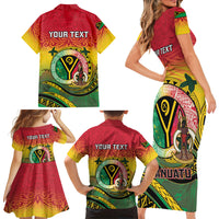 Personalised Vanuatu Family Matching Short Sleeve Bodycon Dress and Hawaiian Shirt Yumi 45th Hapi Independens Dei - Reggae Version LT14 - Polynesian Pride