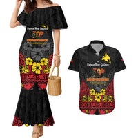 Papua New Guinea Independence Day Couples Matching Mermaid Dress and Hawaiian Shirt PNG Bird of Paradise 50th Anniversary LT14 Black - Polynesian Pride