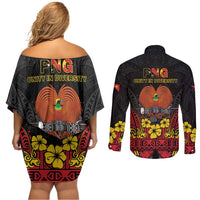 Papua New Guinea Independence Day Couples Matching Off Shoulder Short Dress and Long Sleeve Button Shirt PNG Bird of Paradise 50th Anniversary LT14 - Polynesian Pride