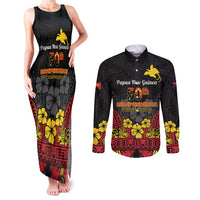 Papua New Guinea Independence Day Couples Matching Tank Maxi Dress and Long Sleeve Button Shirt PNG Bird of Paradise 50th Anniversary LT14 Black - Polynesian Pride