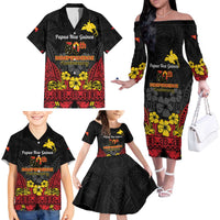 Papua New Guinea Independence Day Family Matching Off The Shoulder Long Sleeve Dress and Hawaiian Shirt PNG Bird of Paradise 50th Anniversary LT14