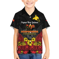 Papua New Guinea Independence Day Family Matching Off Shoulder Short Dress and Hawaiian Shirt PNG Bird of Paradise 50th Anniversary LT14 Son's Shirt Black - Polynesian Pride