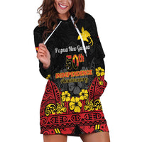 Papua New Guinea Independence Day Hoodie Dress PNG Bird of Paradise 50th Anniversary LT14 Black - Polynesian Pride