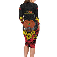 Papua New Guinea Independence Day Long Sleeve Bodycon Dress PNG Bird of Paradise 50th Anniversary LT14 - Polynesian Pride