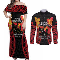 Papua New Guinea Independence Day Couples Matching Off Shoulder Maxi Dress and Long Sleeve Button Shirt PNG Since 1975 LT14 Black - Polynesian Pride
