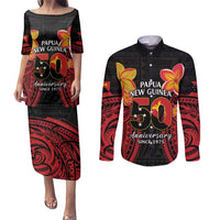 Papua New Guinea Independence Day Couples Matching Puletasi and Long Sleeve Button Shirt PNG Since 1975 LT14 Black - Polynesian Pride