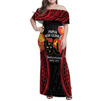 Papua New Guinea Independence Day Family Matching Off Shoulder Maxi Dress and Hawaiian Shirt PNG Since 1975 LT14 Mom's Dress Black - Polynesian Pride
