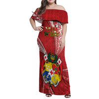 Personalised Tonga Independence Day Family Matching Off Shoulder Maxi Dress and Hawaiian Shirt Happy 54th Independence Anniversary Ngatu Pattern