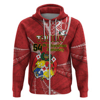 Personalised Tonga Independence Day Hoodie Happy 54th Independence Anniversary Ngatu Pattern LT14 Zip Hoodie Red - Polynesian Pride