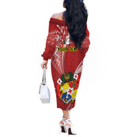 Personalised Tonga Independence Day Off The Shoulder Long Sleeve Dress Happy 54th Independence Anniversary Ngatu Pattern