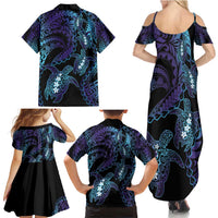 Polynesia Sea Turtle Day Family Matching Summer Maxi Dress and Hawaiian Shirt Tribal Honu Plumeria Polynesian Pattern