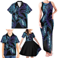 Polynesia Sea Turtle Day Family Matching Tank Maxi Dress and Hawaiian Shirt Tribal Honu Plumeria Polynesian Pattern