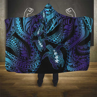 Polynesia Sea Turtle Day Hooded Blanket Tribal Honu Plumeria Polynesian Pattern