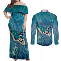 World Sea Turtle Day Polynesia Couples Matching Off Shoulder Maxi Dress and Long Sleeve Button Shirt Go With The Flow