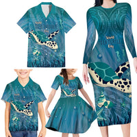 World Sea Turtle Day Polynesia Family Matching Long Sleeve Bodycon Dress and Hawaiian Shirt Go With The Flow