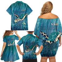 World Sea Turtle Day Polynesia Family Matching Off Shoulder Short Dress and Hawaiian Shirt Go With The Flow LT14 - Polynesian Pride