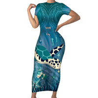 World Sea Turtle Day Polynesia Family Matching Short Sleeve Bodycon Dress and Hawaiian Shirt Go With The Flow