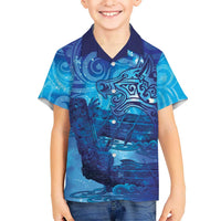 Kuri New Zealand Matariki Family Matching Long Sleeve Bodycon Dress and Hawaiian Shirt Aotearoa Dog Waka Maori New Year Galaxy Vibes LT14 Son's Shirt Blue - Polynesian Pride