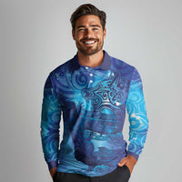 Kuri New Zealand Matariki Long Sleeve Polo Shirt Aotearoa Dog Waka Maori New Year Galaxy Vibes LT14 - Polynesian Pride