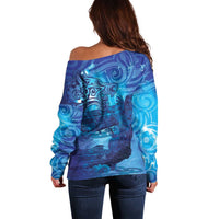 Kuri New Zealand Matariki Off Shoulder Sweater Aotearoa Dog Waka Maori New Year Galaxy Vibes LT14 - Polynesian Pride