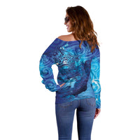 Kuri New Zealand Matariki Off Shoulder Sweater Aotearoa Dog Waka Maori New Year Galaxy Vibes LT14 - Polynesian Pride