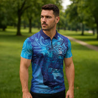 Kuri New Zealand Matariki Zipper Polo Shirt Aotearoa Dog Waka Maori New Year Galaxy Vibes LT14 - Polynesian Pride