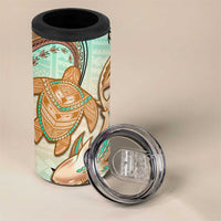 Hawaii 4 in 1 Can Cooler Tumbler Polynesian Shark and Sea Turtle Dreamy Turquoise Artsy