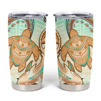 Hawaii Tumbler Cup Polynesian Shark and Sea Turtle Dreamy Turquoise Artsy