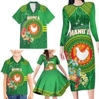 Personalized Manu'a Cession Day Family Matching Long Sleeve Bodycon Dress and Hawaiian Shirt Tropical Flowers With Polynesian Pattern