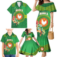 Personalized Manu'a Cession Day Family Matching Mermaid Dress and Hawaiian Shirt Tropical Flowers With Polynesian Pattern