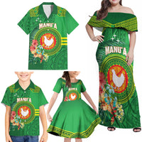 Personalized Manu'a Cession Day Family Matching Off Shoulder Maxi Dress and Hawaiian Shirt Tropical Flowers With Polynesian Pattern LT14 - Polynesian Pride