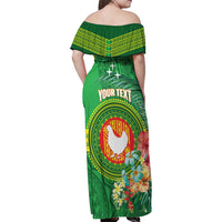 Personalized Manu'a Cession Day Family Matching Off Shoulder Maxi Dress and Hawaiian Shirt Tropical Flowers With Polynesian Pattern LT14 - Polynesian Pride