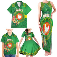 Personalized Manu'a Cession Day Family Matching Tank Maxi Dress and Hawaiian Shirt Tropical Flowers With Polynesian Pattern