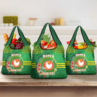 Personalized Manu'a Cession Day Grocery Bag Tropical Flowers With Polynesian Pattern