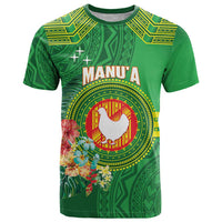 Personalized Manu'a Cession Day T Shirt Tropical Flowers With Polynesian Pattern LT14 Green - Polynesian Pride