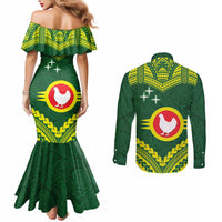 Manu'a Flag Day Couples Matching Mermaid Dress and Long Sleeve Button Shirt Polynesian Pattern National Color Proud LT14 - Polynesian Pride